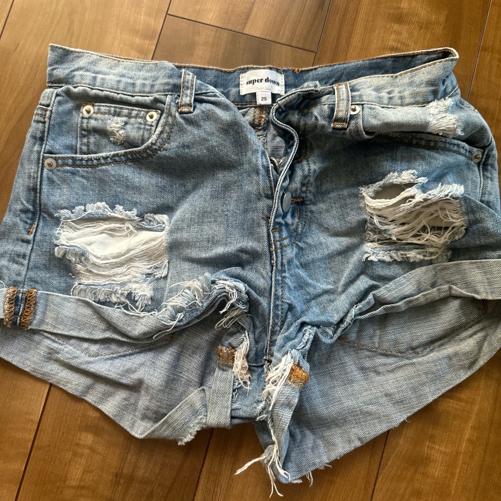 superdown Ripped Blue Denim Shorts